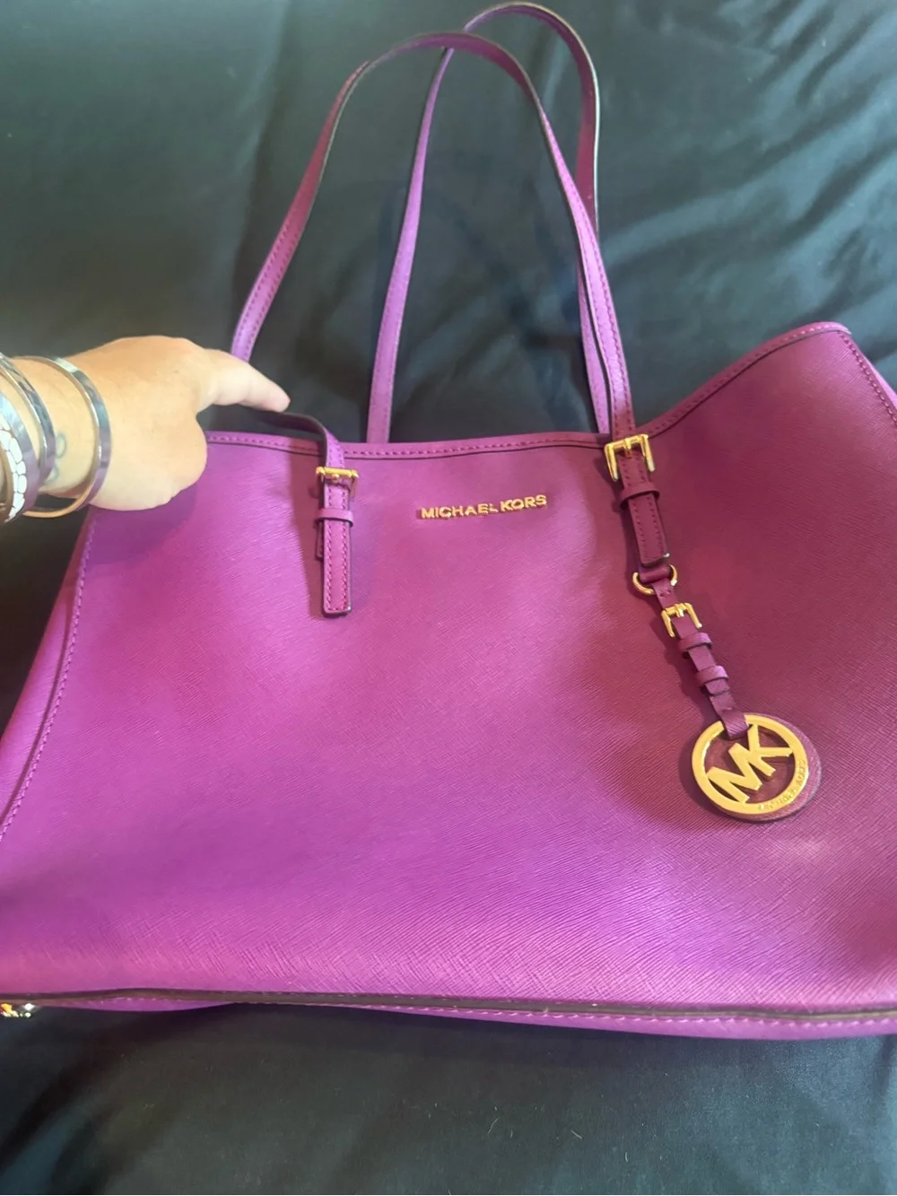 Michael Kors Magenta Saffiano Leather Tote with Gold Hardware